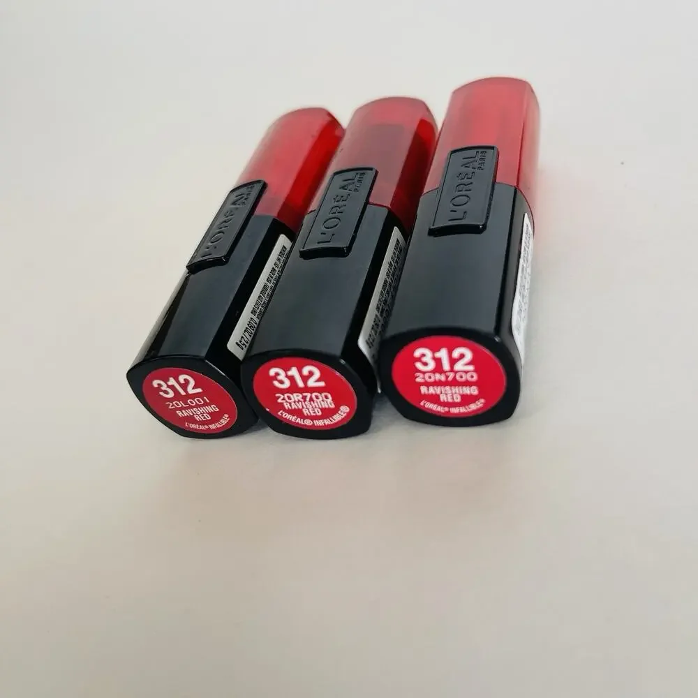 Set of‎ 3 L'Oréal Paris Infallible Lipstick, #312 Ravishing Red, 0.09 Oz